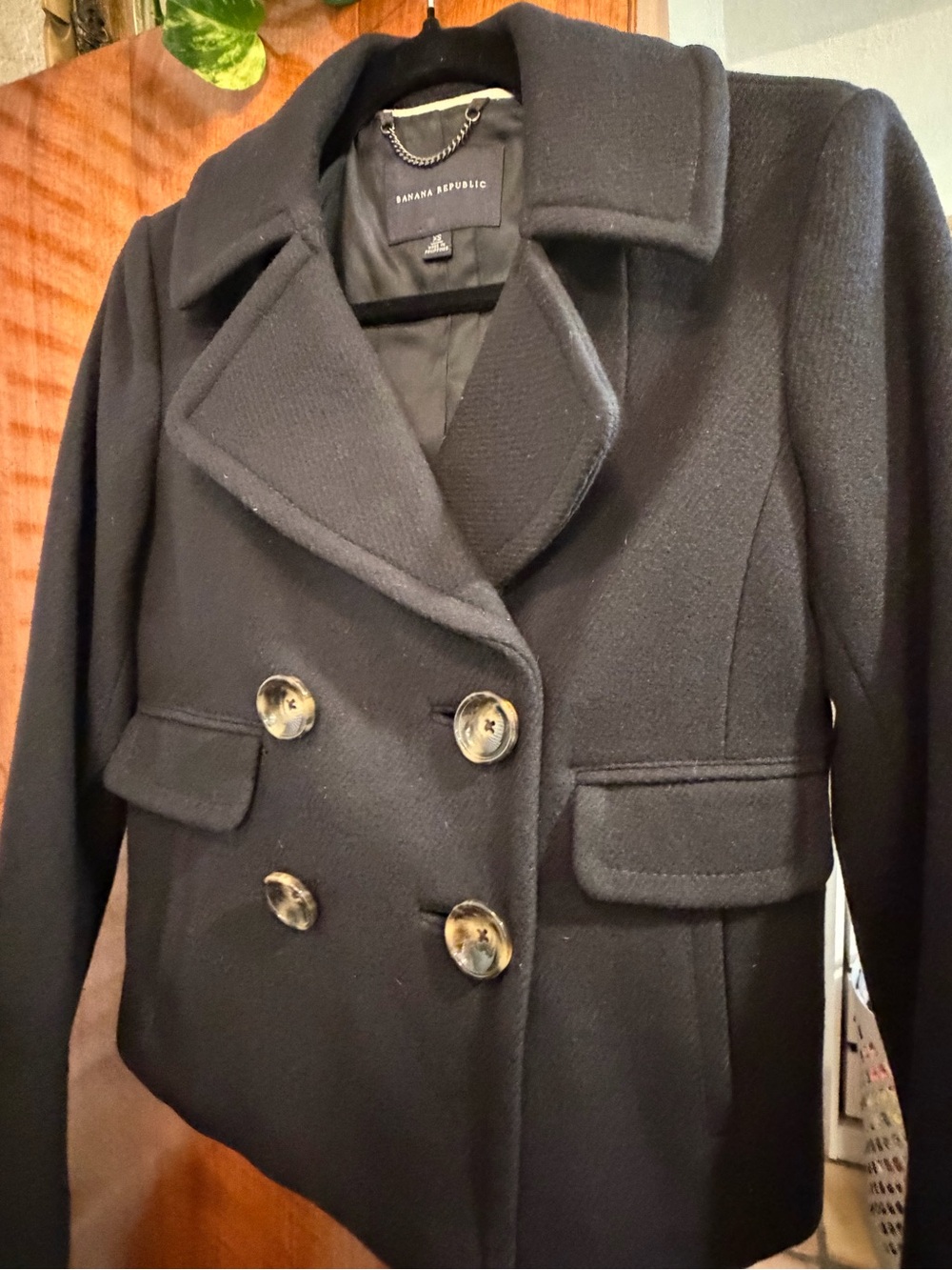 Banana Republic Black Wool Blend Double Breasted Peacoat XS